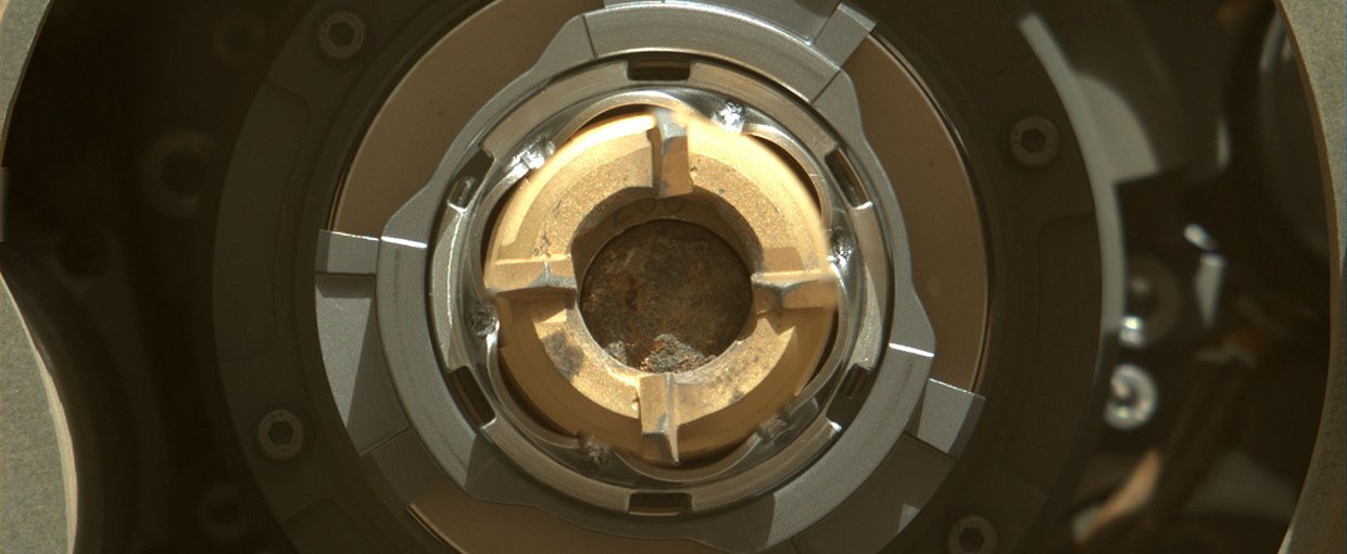 This Mastcam-Z image shows a sample of Mars rock inside the sample tube on Sept. 1, 2021 (the 190th sol, or Martian day, of the mission), shortly after the coring operation.