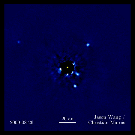 The four planet system orbiting the planet HR 8977, partially identified in 2008. The video was created in 2017 after all four planets had been identified via direct imaging and their orbits had been followed for some years.