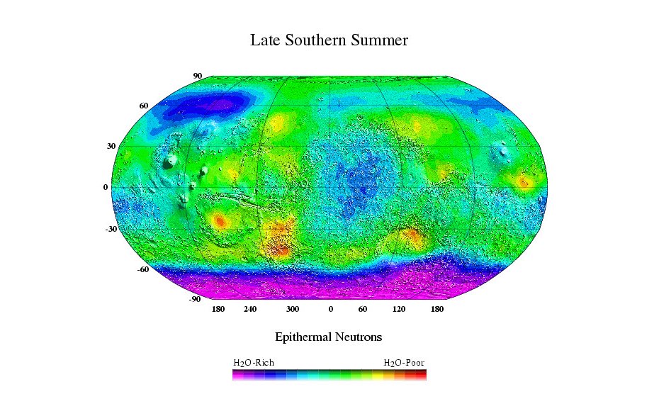 In the late southern summer on Mars in 2003, the buried ice in the north was not visible due to the thick polar cap of carbon dioxide.