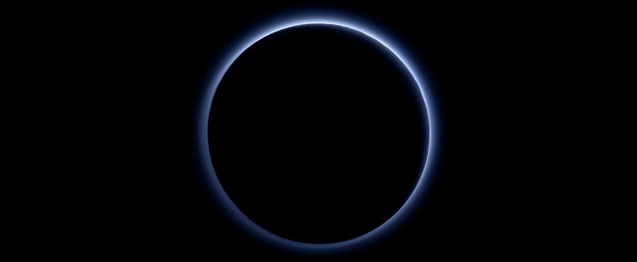Pluto's haze layer shows its blue color in this picture taken by the New Horizons Ralph/Multispectral Visible Imaging Camera (MVIC). The high-altitude haze is thought to be similar in nature to that seen at Saturn’s moon Titan.