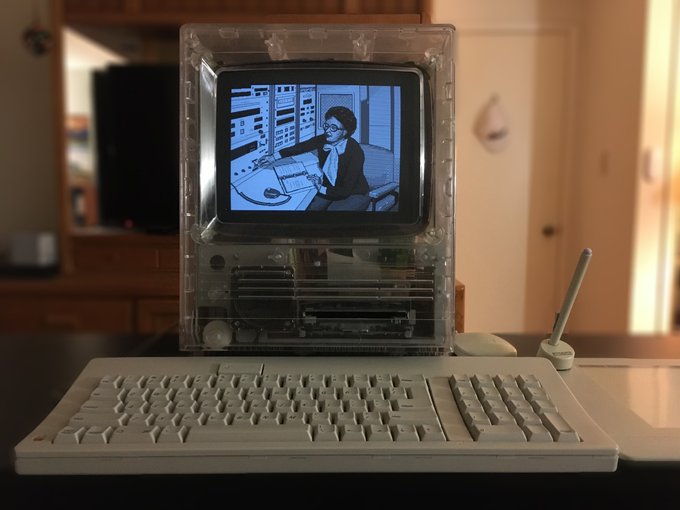 The setup: 1989 Macintosh SE/30 with a WACOM tablet. Image credit: Anthony Chan.