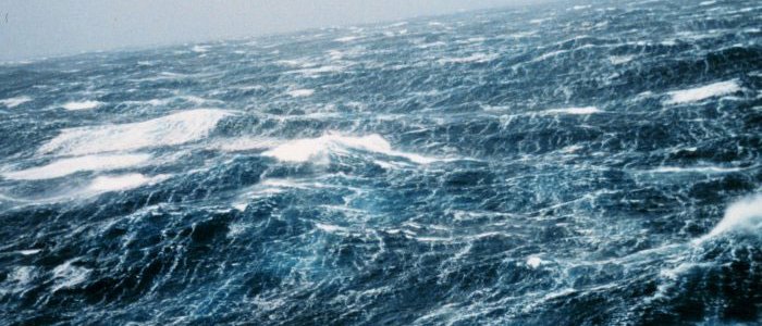 This National Weather Service photo depicts a turbulent sea surface in the North Pacific during a storm.