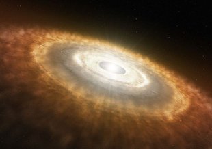 Artist's illustration of a protoplanetary disk. The chemistry of a protoplanetary disk determines what molecules are incorporated into a newly forming planet's atmosphere.