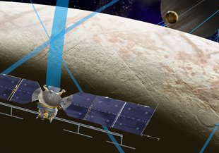 Artist's illustration of NASA’s Europa Clipper spacecraft, which will perform multiple flybys of the ocean-harboring Jupiter moon.