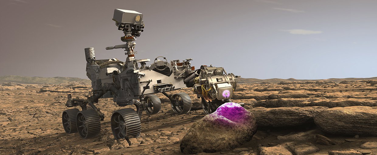 In this illustration, NASA's Perseverance Mars rover uses the Planetary Instrument for X-ray Lithochemistry (PIXL).
