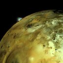 Voyager 1 acquired this image of Io on March 4, 1979, at 5:30 p.m. (PST). The distance to Io was about 490,000 kilometers (304,000 miles). An enormous volcanic explosion can be seen silhouetted against dark space over Io's bright limb.