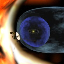 This artist's rendering depicts NASAs Voyager 2 spacecraft as it studies the outer limits of the heliosphere - a magnetic 'bubble' around the solar system that is created by the solar wind.