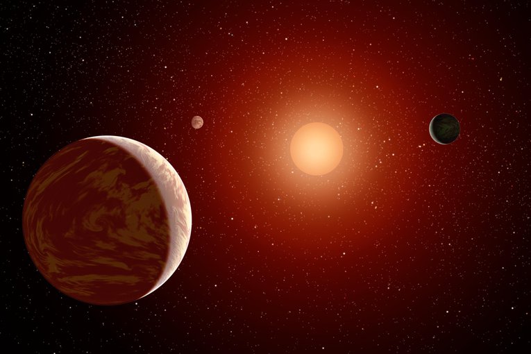 Artist’s impression of a M dwarf star surrounded by planets.
