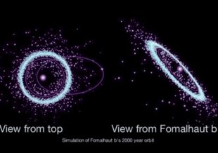Simulation of one possible orbit for Fomalhaut b derived from the analysis of Hubble Space Telescope data between 2004 and 2012, presented in January 2013 by Paul Kalas and James Graham (Berkeley), Michael Fitzgerald (UCLA) and Mark Clampin (NASA/Goddard)