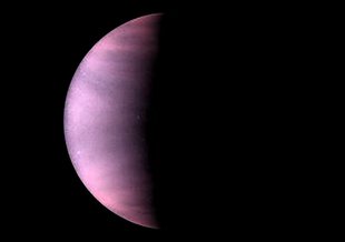 This NASA Hubble Space Telescope ultraviolet-light image of the planet Venus, taken on Jan. 24 1995, shows the planet's cloud tops at distance of 70.6 million miles (113.6 million kilometers) from Earth.