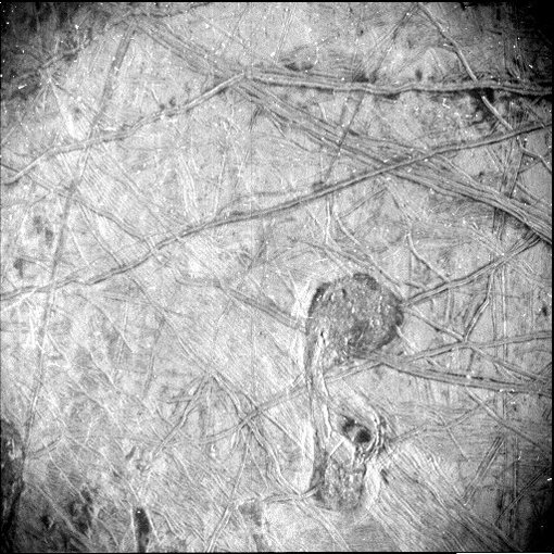 Surface features of Jupiter’s icy moon Europa are revealed in an image obtained by Juno’s Stellar Reference Unit (SRU) during the spacecraft’s Sept. 29, 2022, flyby.