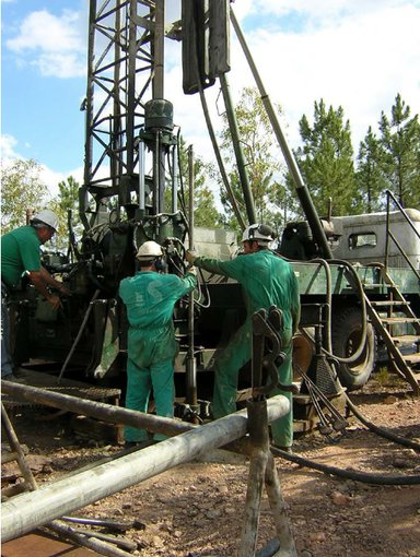 Scientists from NASA’s Ames Research Center and the Centro de Astrobiología drilling a borehole as part of the MARTE project to characterize the sub-surface of the Rio Tinto, which is a Mars analog environment.
