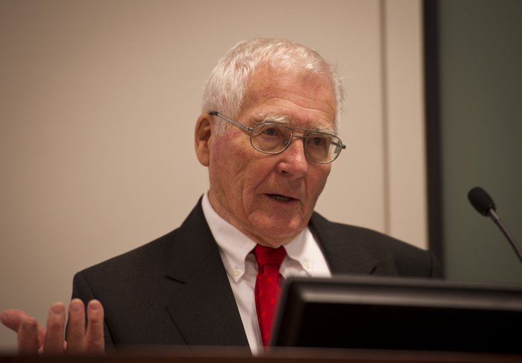 James Lovelock (University of Oxford) spoke during the “Seeking Signs of Life” Symposium, celebrating 50 Years of Exobiology and Astrobiology at NASA, Thursday, Oct. 14, 2010, at the Lockheed Martin Global Vision Center in Arlington, Va.