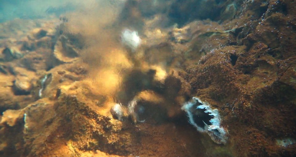The Bain des Japonais Spring, an intertidal hydrothermal vent on Prony Bay. Note shimmering where fluids are mixing with seawater.