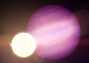 In this illustration, WD 1856 b, a potential Jupiter-size planet, orbits its much smaller host star, a dim white dwarf.