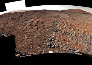 Curiosity used its Mast Camera (Mastcam) to take this 360-degree panorama on March 23, 2022, the 3423th sol (martian day) of the mission. The wind-sharpened rocks are informally described as “gator-back” rocks because of their scaly appearance.