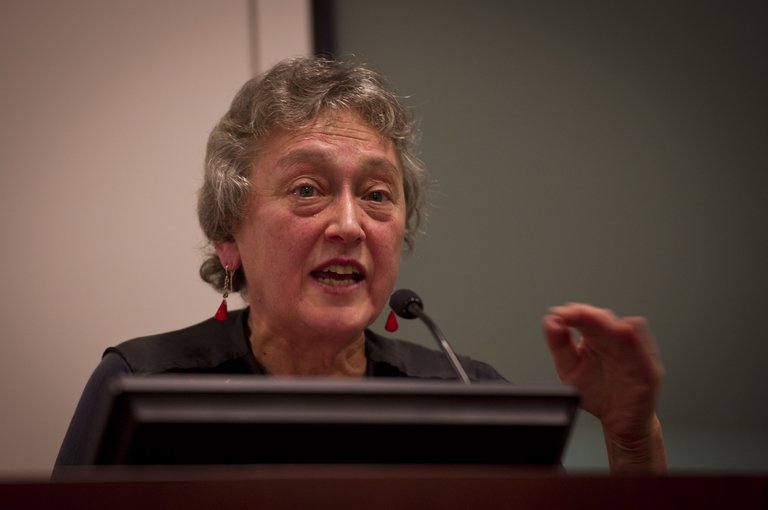 Lynn Margulis (Distinguished Professor, University of Massachusetts-Amherst) spoke during the “Seeking Signs of Life” Symposium, celebrating 50 Years of Exobiology and Astrobiology at NASA on Oct. 14, 2010, in Arlington, Va.