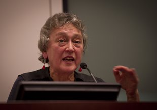 Lynn Margulis (Distinguished Professor, University of Massachusetts-Amherst) spoke during the “Seeking Signs of Life” Symposium, celebrating 50 Years of Exobiology and Astrobiology at NASA on Oct. 14, 2010, in Arlington, Va.