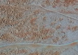 This image shows chaos terrain where blocks of material have shifted, rotated, tilted and refrozen.