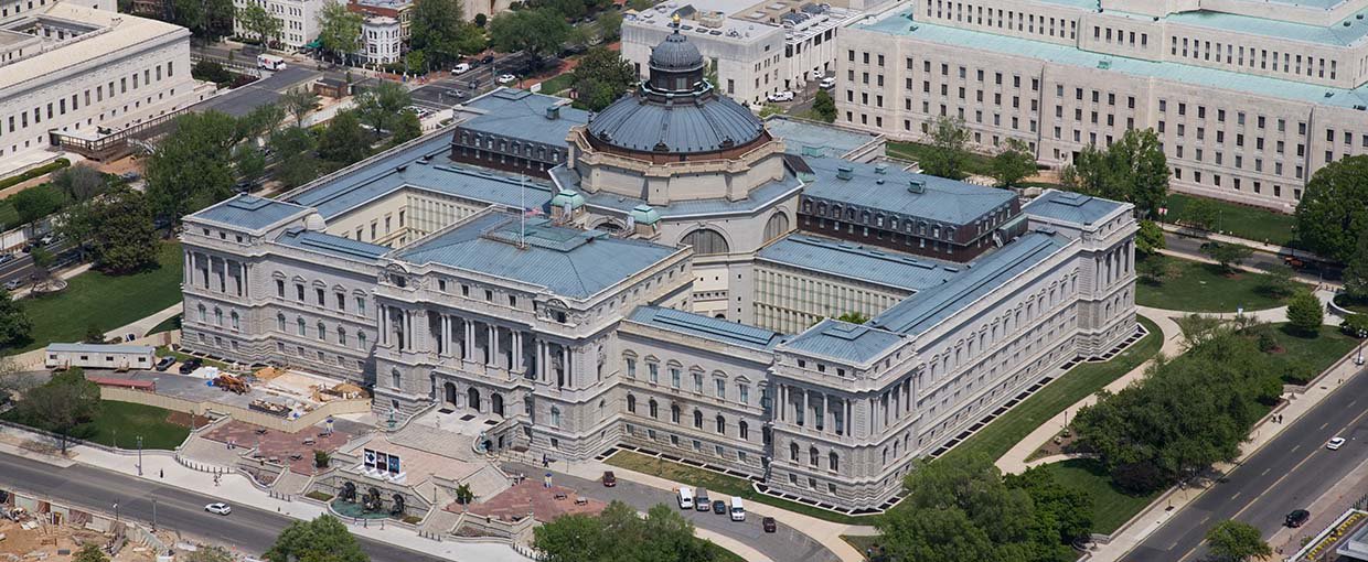 Aerial view from the southwest of the Library of Congress Thomas Jefferson Building, Washington, D.C.