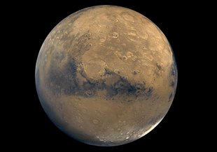 This global view of Mars is composed of about 100 Viking Orbiter images.