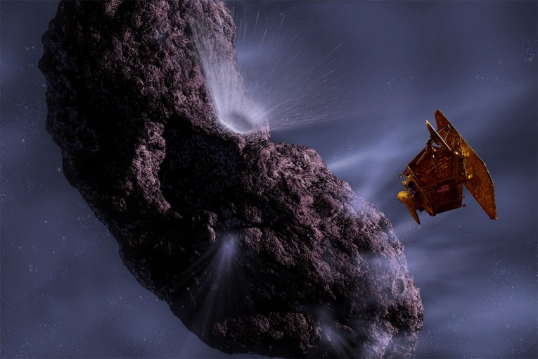 Artist’s conception of EPOXI during its previous mission, called Deep Impact, when it visited Comet Tempel 1. Credit: NASA