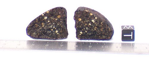 Lab photo of a sample of the Antarctic meteorite LAP 02342.