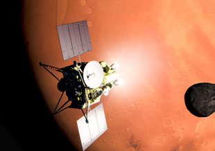 Artist impression of JAXA’s MMX spacecraft around Mars.