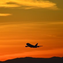 NASA's Stratospheric Observatory for Infrared Astronomy (SOFIA) takes off from home base in Palmdale, California at sunset on May 29, 2015.