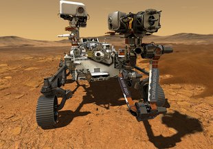 Illustration of NASA's Perseverance rover on Mars.