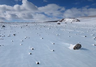 Blue ice field in Antarctica's Miller Range. The Miller range is a prime location for meteorite hunting.