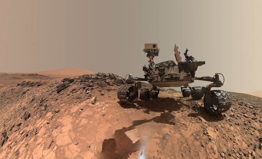 The Curiosity rover working in Gale Crater on Mars. One major goal of NASA’s Mars program is to look for habitable environments in the past and present. Credit: NASA/JPL-Caltech/MSSS