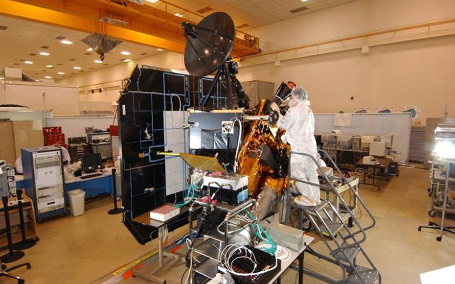 This image shows NASA's Deep Impact spacecraft being built at Ball Aerospace & Technologies Corporation, Boulder, Colo.