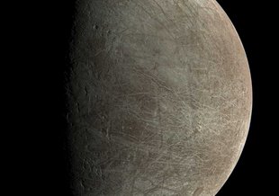 This view of Jovian moon Europa was created by processing an image JunoCam captured during Juno’s close flyby on Sept. 29, 2022.