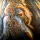 The JunoCam imager aboard NASA's Juno spacecraft captured this image of Jupiter's southern equatorial region on Sept. 1, 2017. The image is oriented so Jupiter's poles (not visible) run left-to-right of frame.