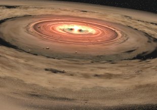 This illustration shows a protoplanetary disk of dust and gas around a young star. New research by Rice University shows that Earth’s nitrogen came from both inner and outer regions of the disk that formed our solar system, contrary to earlier theory.