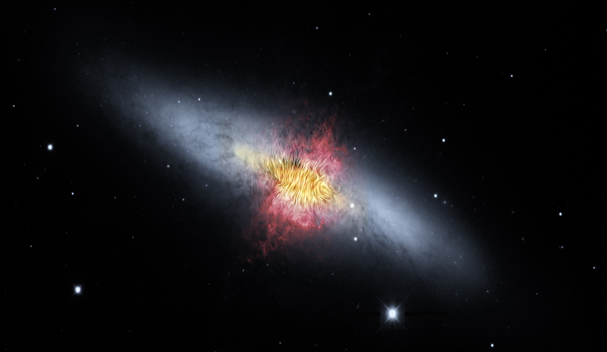 Composite image of the Cigar Galaxy (also called M82), a starburst galaxy about 12 million light-years away in the constellation Ursa Major.