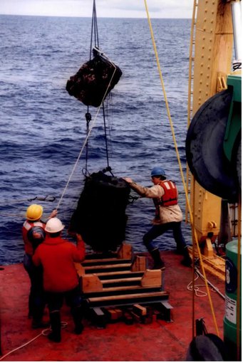 At sea during a research cruise.