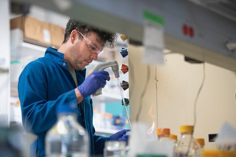 A picture taken earlier this year of Marc Sprague-Piercy, a graduate student in Martin's lab at UC Irvine who is now working on coronavirus protease inhibitors.