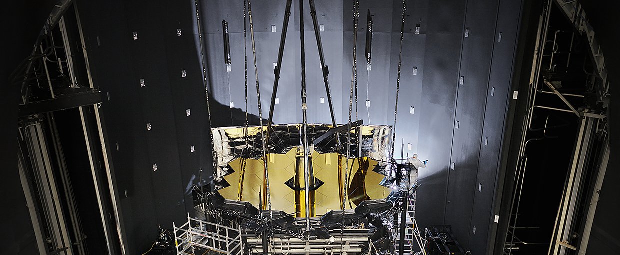 NASA’s James Webb Space Telescope sits inside Chamber A at NASA’s Johnson Space Center in Houston after having completed its cryogenic testing on Nov. 18, 2017.