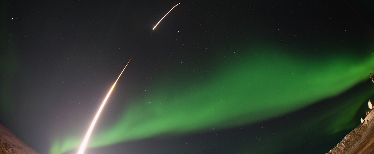 AZURE is the first of eight sounding rocket missions that will study the flow of particles in the ionosphere. Here, a NASA-funded sounding rocket launched straight into an aurora over Venetie, Alaska, in 2014.