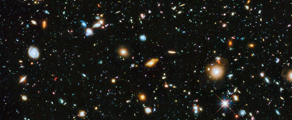 The Ultra-Deep field composite, which contains approximately 10,000 galaxies.  The images were collected over a nine-year period.