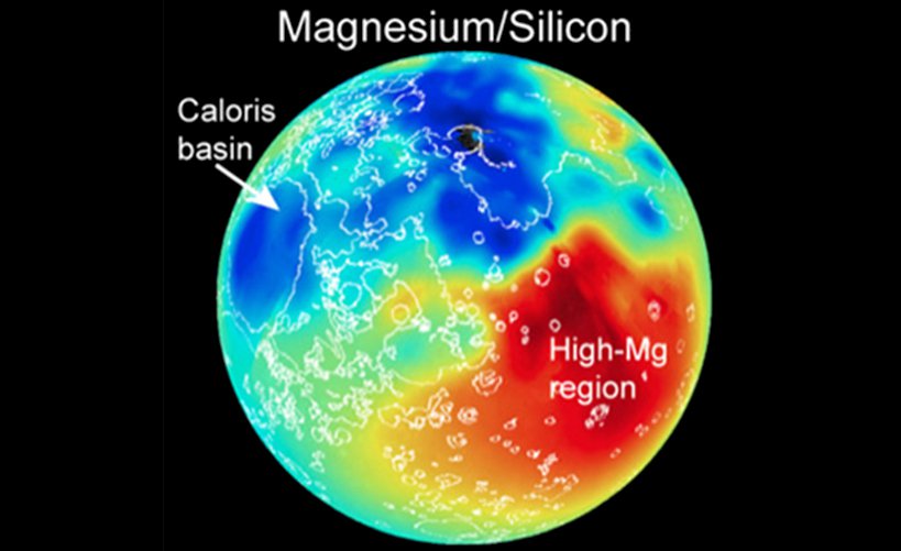 Map of magnesium/silicon across Mercury’s surface (red indicates high values, blue low).