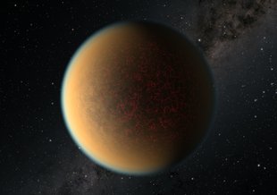 This is an artist's impression of the Earth-sized, rocky exoplanet GJ 1132 b, located 41 light-years away around a red dwarf star.
