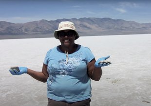 Astrobiologist Kennda Lynch at her field site in Pilot Valley, Utah.
