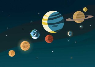 The planets and moons of our solar system, some seen in this illustration, are extroardinarily diverse. A few show signs of potential habitability.