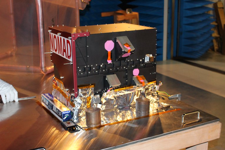 The NOMAD instrument, which is on board the European Space Agency's ExoMars Trace Gas Orbiter and will search for specific gases in the Martian atmosphere, such as methane, which be produced by life.