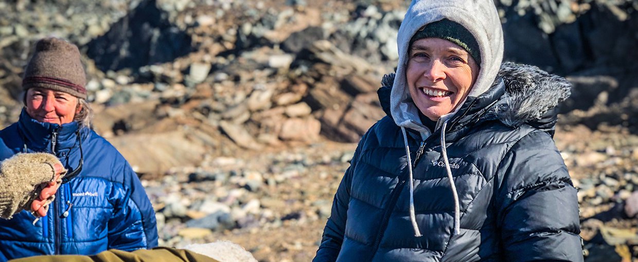 Dawn Sumner (left) and Abigail Allwood (right) at the field site in Greenland.