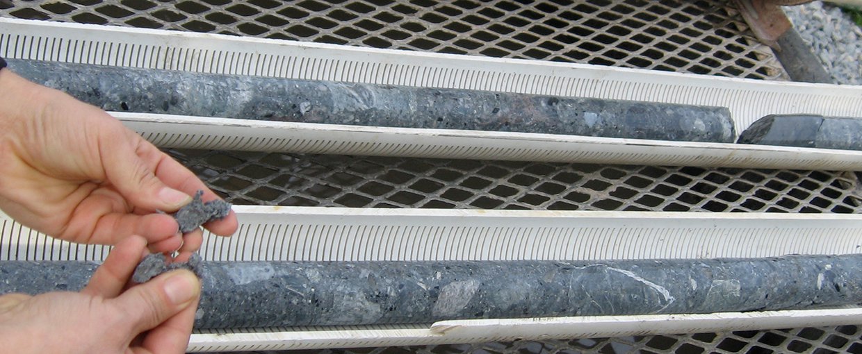 Drill cores recovered from the Chesapeake Bay Impact Structure (CBIS) being examined by geologists.