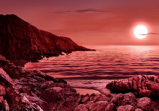 An artist’s impression of an active red dwarf star irradiating an orbiting planet.